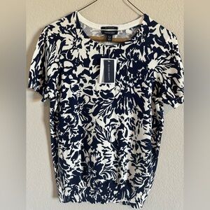 Lands' End Women's Short Sleeve Navy Floral Tee
